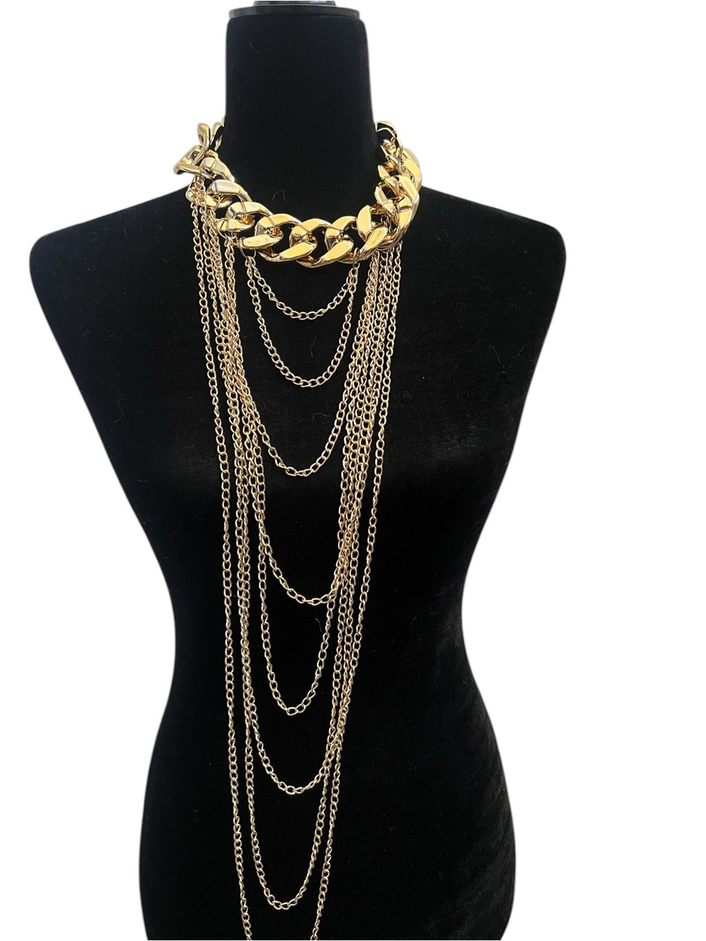 Gold Multi-Chain Statement Necklace - Layered Chunky Collar